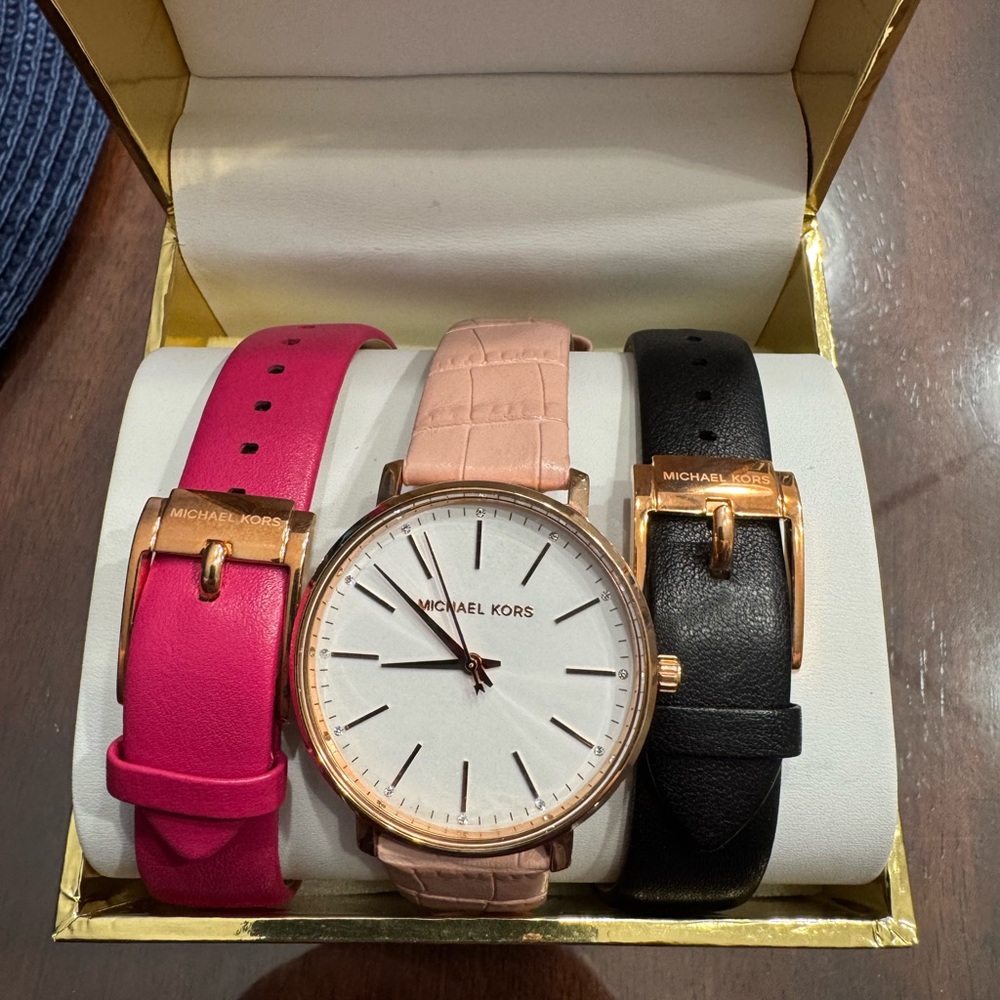 Michael Kors Watch Pyper Leather Strap Set MK2775 38mm New